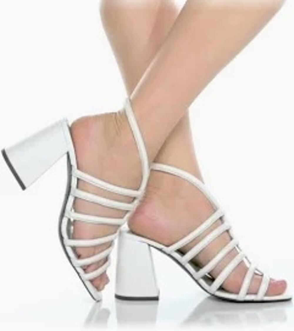 Free People Womens Strappy Heel Sandals Colette Cinched Chunky Heel White 37